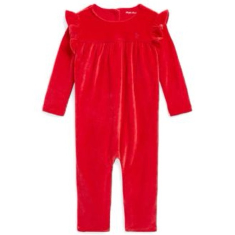 Ralph Lauren Red Ruffle Long Sleeve Jumpsuit